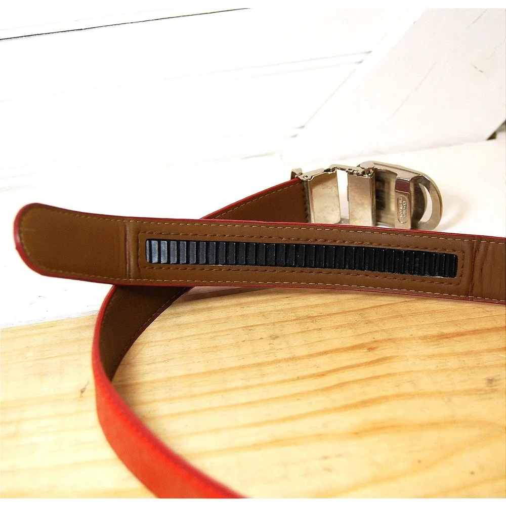Vintage Red Ratchet Belt Men's 36 Italian Caros Faux‎ Leather Vegan